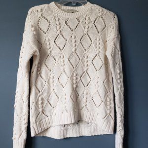 LOFT Petite Bobble Sweater Ivory Pointelle Knit XXS